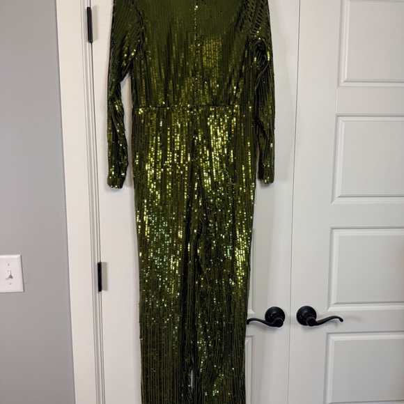Mango Women's Shimmering Olive Wide-Leg Jumpsuit, Size M. - Picture 10 of 16